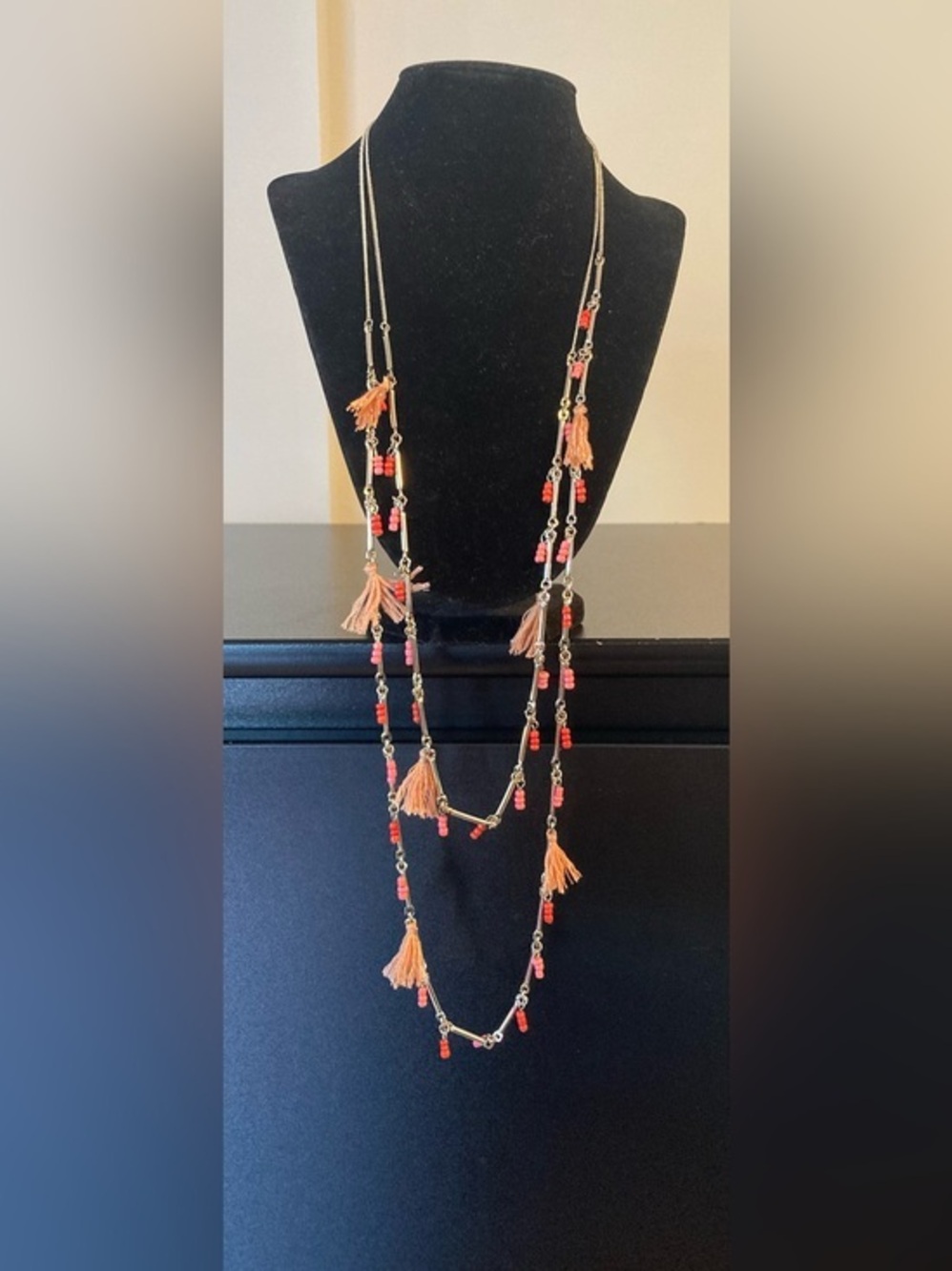 Lane Bryant Gold-Tone Layered Necklace with Coral and Peach Tassels